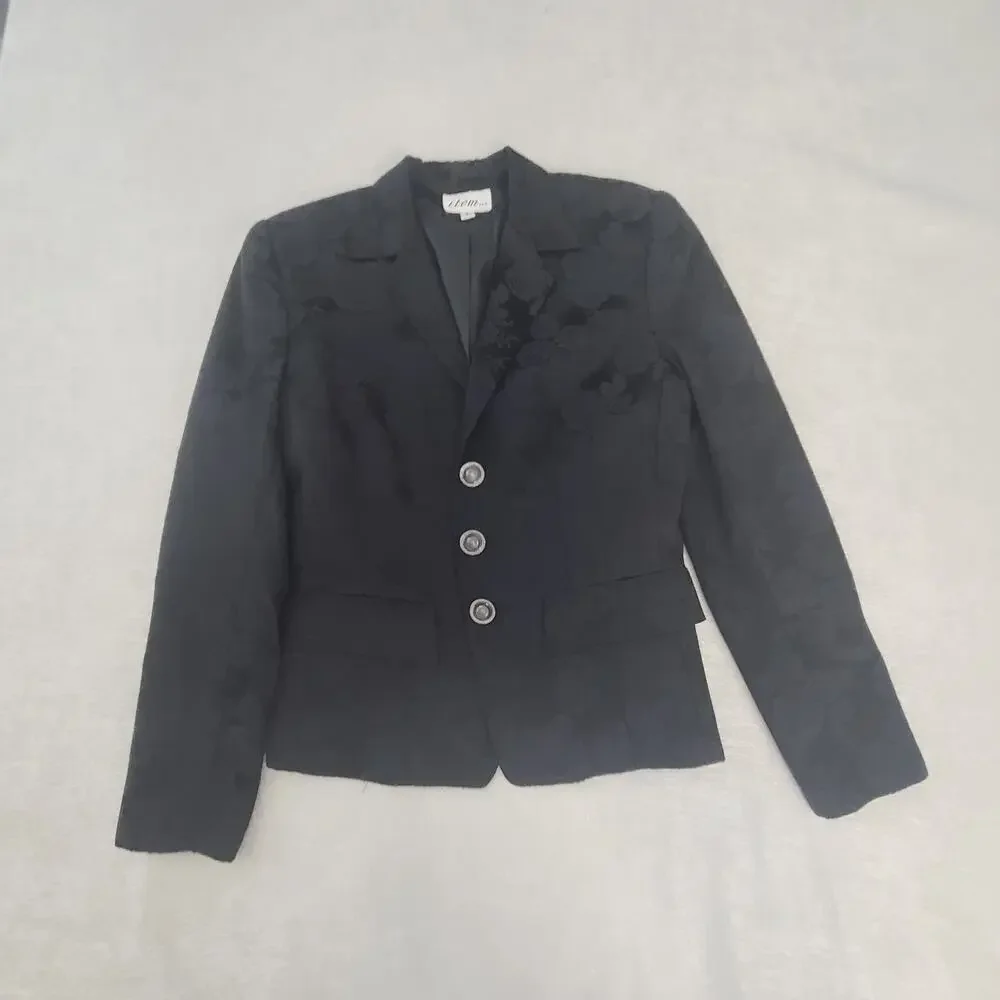 Jacquard Floral fairy grunge whimsigoth crop blazer black Size 6 office career - Picture 3 of 8